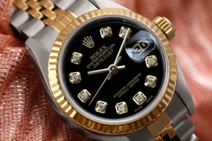 Reloj pulsera Rolex Datejust para mujer 26 mm esfera negra diamante dos tonos Jubilee - Imagen 1 de 8