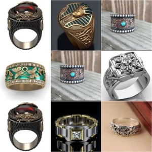 Retro Size 6-10 Alloy Fashion Men Women Jewel Ring Zircon - Picture 1 of 28