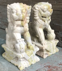 Asian Antique 7” Old Chinese Celadon/White HAND CARVED JADE Foo Dog Pair(Offer - Picture 1 of 20