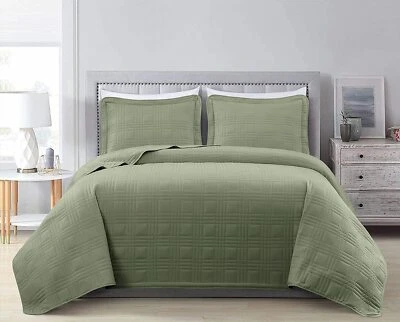Chezmoi Collection 3-Piece Sage Green Oversized Quilt Bedspread Coverlet Set - Image 1 of 4