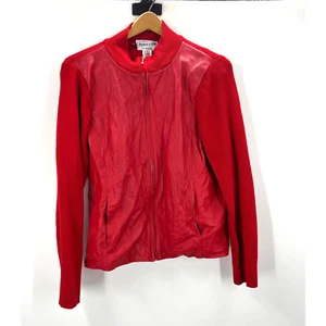 Pendleton Oregon Vintage Lana Cuero Suéter Chaqueta Rojo Sólido Cremallera Mediana - Imagen 1 de 9