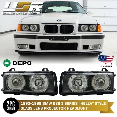 Euro GLASS Hella Style Ellipsoid Projector Headlight by DEPO for E36 3 Series - Image 1 of 4