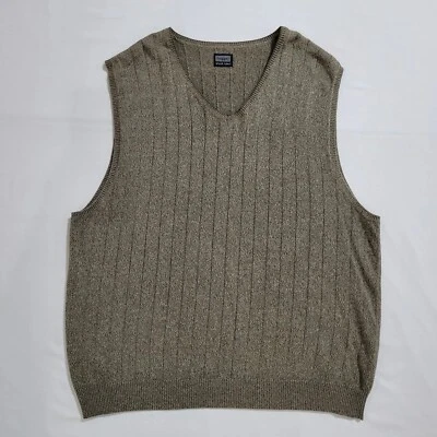 男式 Haggar 黑色标签棕色罗纹针织无袖毛衣背心 V 领  — 第 1/4 张图片
