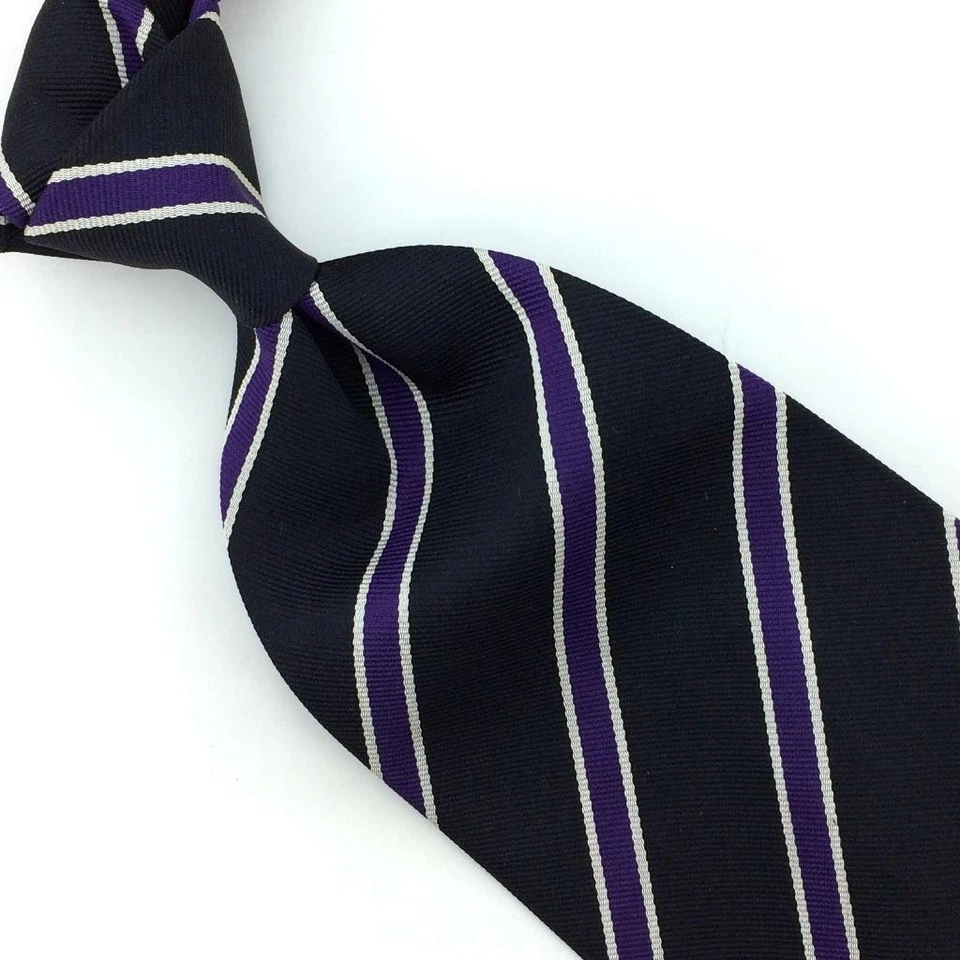 Gravata Ralph Lauren Roxa Etiqueta Itália Listras Preta Prata Larga Luxo Seda L3 Nova - Imagem 1 de 4