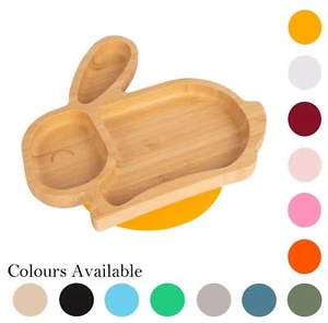 Bunny Rabbit Baby Plate Bamboo Silicone Suction Cup Toddler Dinner Feeding Dish - Picture 1 of 27