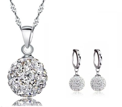 Collar Pendientes Conjunto Joyería Gema Austriaca Cristal Shamballa Plata Disco Bola Foto 1 de 3