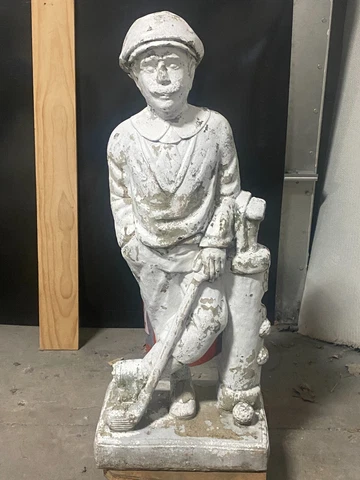 41" ANTIQUE CONCRETE GOLFER GARDEN STATUE VINTAGE CHIPPY WHITE PAINT NICE PATINA Cover