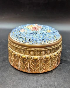 Antique German Porcelain Elfinware Powder Jewelry Box Forget Me Not Gilt Ormolu - Picture 1 of 10