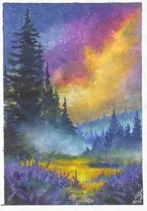 original painting 17.5 x 25 cm 306LV artwork watercolor modern landscape - Picture 1 of 1