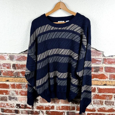 Vintage Basic Editions Sweater Sz 2XL Blue Brown Patterned Crewneck Pullover Y2K - Image 1 of 4