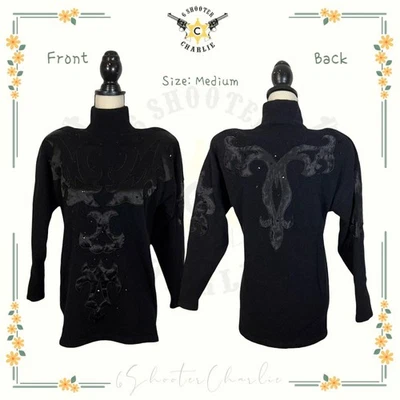 Vintage Outlanders Sweater Womens Medium Black Lambs Wool Angora Rabbit Nylon - Image 1 of 4