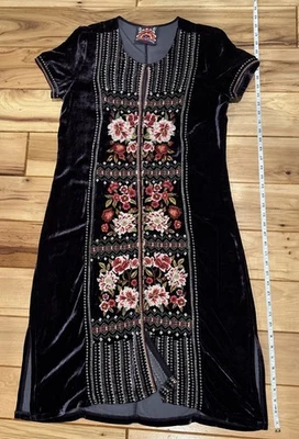 Vestido Johnny Was Terciopelo Bordado Seda Púrpura Multicolor Boho Vacaciones Túnica M Foto 1 de 4