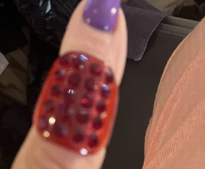 Ring Rings Red Lucite Encrusted  Crystal Rhinestones huge chunky Sz 8.5 Vintage - Image 1 of 4