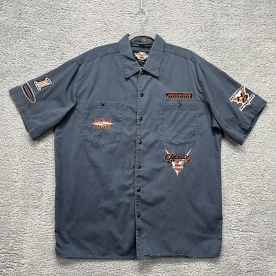 Camisa Harley-Davidson Para Hombre XL Azul Gris Abotonada Manga Corta Trabajo Bordada Foto 1 de 4