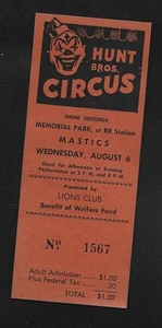 Boleto del Fondo de Bienestar Mastics, NY - Hunt Bros. Circus/Lions Club de 1950 - Imagen 1 de 1