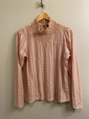 Blusa HALOGEN Nordstrom Talla Grande Rosa Encaje Cuello Alto Estilo Victoriano Ojo de Cerradura Foto 1 de 4