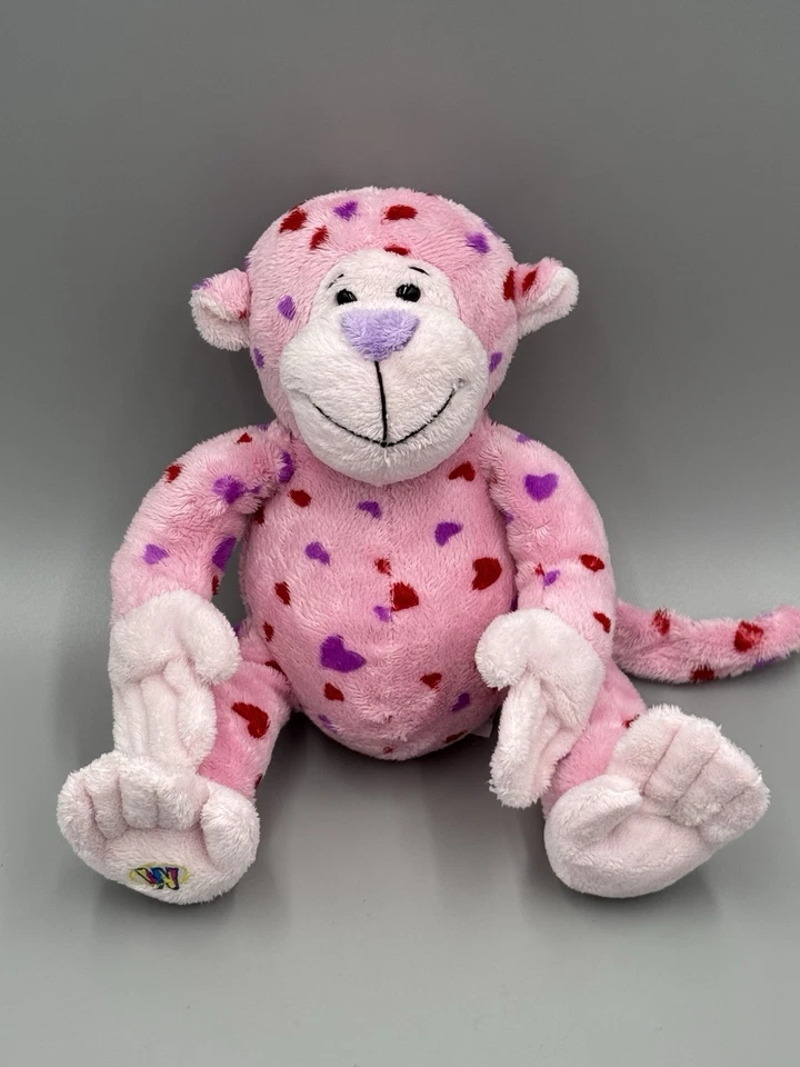 Webkinz Love Monkey Plush Pink 9” Stuffed Animal Red Purple Hearts NO CODE - Image 1 of 4