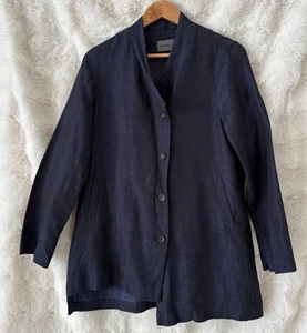 OSKA Navy Blue Linen Button Front Light Jacket Top Size 0 Fit 10 AU - Picture 1 of 8