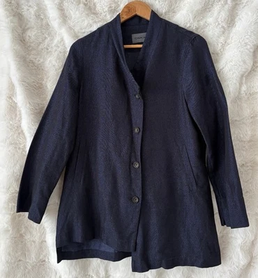 OSKA Navy Blue Linen Button Front Light Jacket Top Size 0 Fit 10 AU - Image 1 of 4