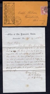 USA Civil War Period 1863 ADVERTISING Cover Letter, Lancaster Pa to Russellville - Picture 1 of 3