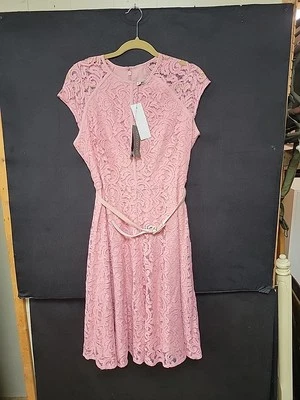 Eva Mendes For New York And Company Pink Peach Lace Dress With Belt Size 10  - Image 1 of 4