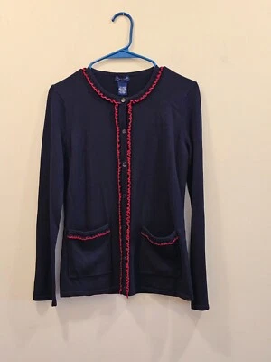 NWT Women's Doncaster Cardigan Sweater Navy Blue with Red Trim XS - Image 1 of 4