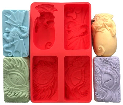 ARTCRAFTMOLDS DRAGON SILICONE MOLD SET OF 4 DESIGNS FOR SOAP MAKING CANDLE RESIN PLASTER