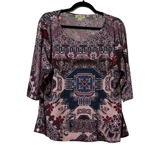 One World women’s size XL purple print 3/4 sleeve altered hem top FLAW - Picture 1 of 7