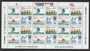 OLIMPIADAS-1991-BRASIL-SELLOS-11º JUEGOS PANAMERICANOS-HOJA COMPLETA-MNH- - Imagen 1 de 1