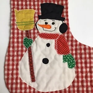 Quilted Christmas Stocking Snowman Applique Handmade Red Gingham 18” Vintage 80s - Picture 1 of 7