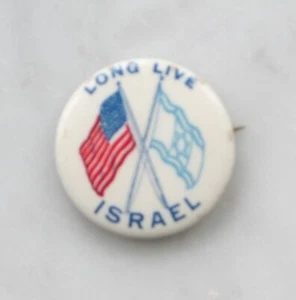Long Live Israel 1967 pulsante pinback con bandiera americana e israeliana, guerra 7 giorni - Foto 1 di 2