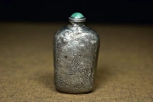 Chinese Old silver Hand Carved Exquisite gold fish statue Snuff bottle 110244 - Picture 1 of 9