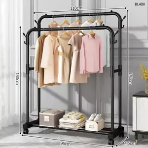 Heavy Duty Clothing Garment Rack Sturdy Clothes Organizer Double Rails Hanger - Picture 1 of 19