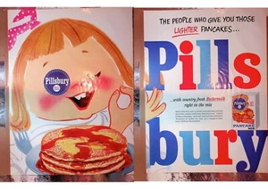 1950s Pillsbury Pancake Mix Cartoon Girl Eating Art Vintage 2 Page Print Ad - Picture 1 of 1