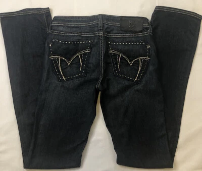 Pantalones de mezclilla para mujer MONARCHY HECHOS EN EE. UU. tiro bajo azul recto 27x34 Foto 1 de 4