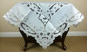 White Cutwork 42x42" Square Embroidery Fabric Tablecloth Wedding Bridal Party - Picture 1 of 6