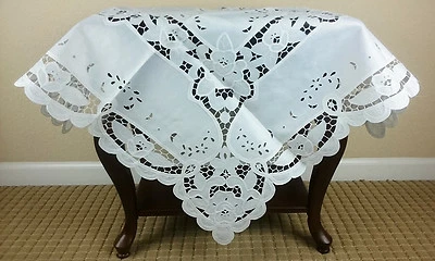 White Cutwork 42x42" Square Embroidery Fabric Tablecloth Wedding Bridal Party - Image 1 of 4