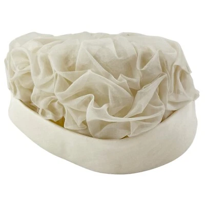 Vintage Betmar Pillbox Hat Ruffled Cream Chiffon w/ Hat Pin Church Wedding Sz 7 - Image 1 of 4