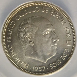 Spain General Franco 50 Pesetas 1957-68 ANACS MS62 Mintage of 1000! Spanish 3A - Picture 1 of 5