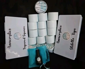 Anacrylics Color Powders Lot Of 16 Jars W/ Stiletto And Tapered Square Tips - Picture 1 of 7