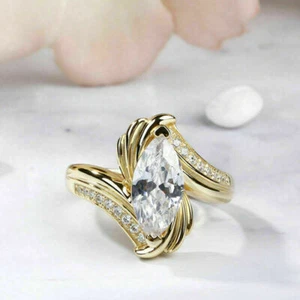 Yellow Gold plated 3.00 Ct Marquise Cut Simulated Diamond Solitaire Wedding Ring - Picture 1 of 4