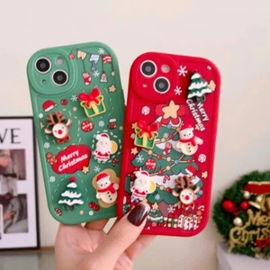 Christmas Cartoon iPhone Case Santa Snowman Reindeer For iPhone 16 15 14 Pro Max - Picture 1 of 8