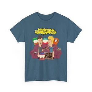 Funny Cartoon Mashup Heavy Cotton Tee, Beavis and Butthead South Park Shirt - Picture 1 of 7