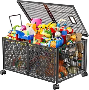 Toy Box, Toy Storage Organizer 70L with Wheels and Lids, Collapsible Sturdy Meta - Picture 1 of 9
