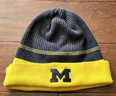 Adidas Michigan Wolverines Blue Yellow Mens OS Block M Logo Cuffed Beanie Hat - Image 1 of 4