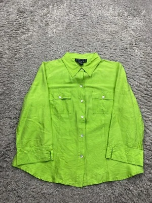 Blusa Camisa Spenser Jeremy Top Mujer 8 Verde Lima Seda Safari Abotonada De Colección Foto 1 de 4