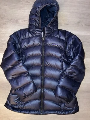 Suéter con capucha aislante Patagonia Hi-Loft para niños, XL, talla 14 azul marino, excelente Foto 1 de 4