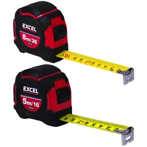 Excel Tape Measure Twin Pack 5m 16ft & 8m 26ft Measure Metric / Imperial - Picture 1 of 12