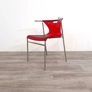 Ikea Plastic Dining Chair, Red Finish, Chrome Metal Frame - Picture 1 of 1