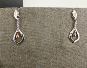Clogau Gold 9ct White & Rose Gold Diamond Royal Oak Dangle Drop Earrings - Picture 1 of 7